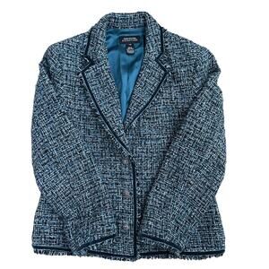 Jones New York Signature Women’s Tweed Blazer Jacket Blue Black Wool Blend Sz 14